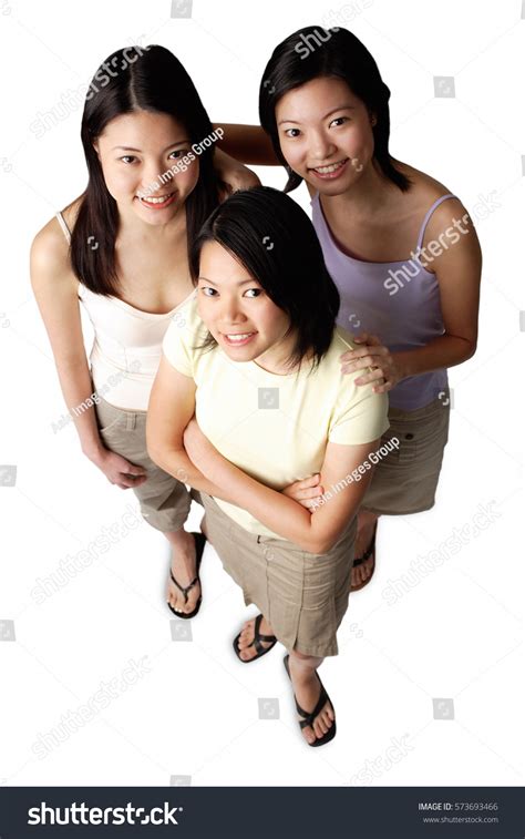 Three Young Women Looking Camera Portrait Stock Photo 573693466