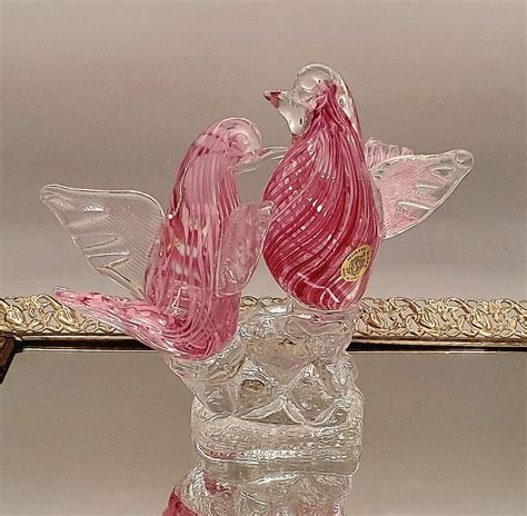 Murano Glass Pink Lovebirds Figure Made In Italy Large Heavy With Sticker Very Rare Mint Etsy