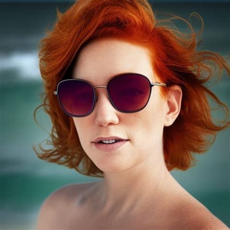 A 30 Year Old Redheaded Woman On A Tropical Beach Wearing Dark