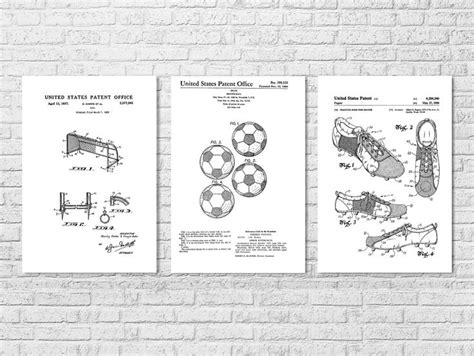 Soccer Patent Collection Of 3 Patent Prints Wall Decor Soccer Art