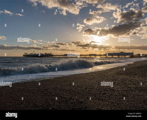 Spring Sunset Over Brighton Pier Stock Photo Alamy