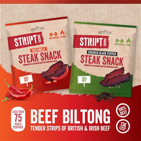 Buy Stript Snacks Beef Biltong Red Chilli 10x25g Beef Biltong