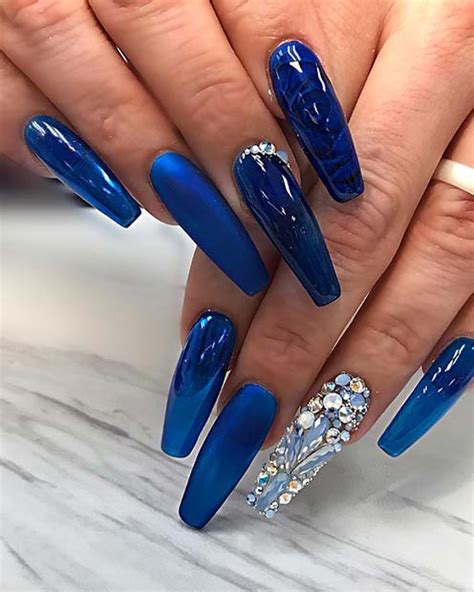 49 Rhinestone Royal Blue Stiletto Nails Noviyandipainter