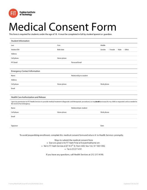 Printable Medical Consent Form For Minor
