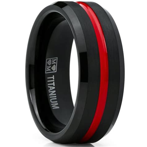 Ringwright Co Mens Titanium Ring Wedding Band Black And Red Plated Brushed Engagement Ring