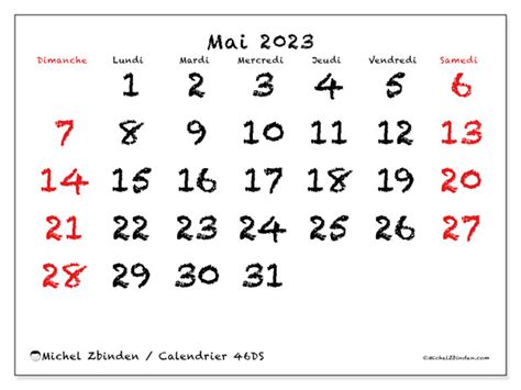 Calendrier Mai 2023 46ds Michel Zbinden Ch