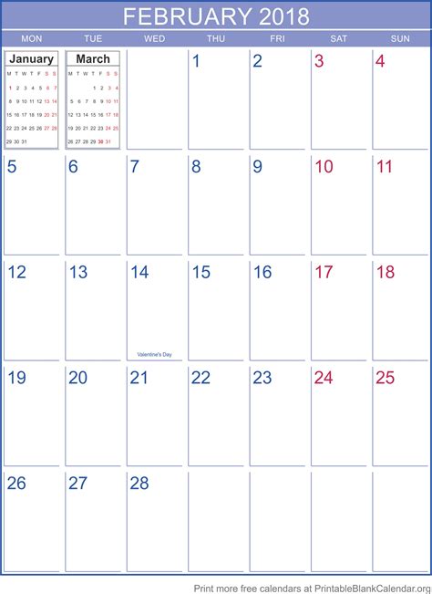 Printable Calendar February 2018 Printable Blank