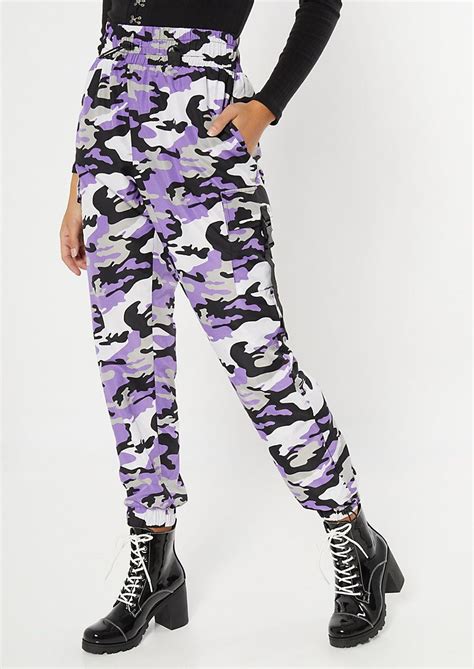 Purple Camo Print Utility Swishy Pants In 2020 Purple Camo Trendy