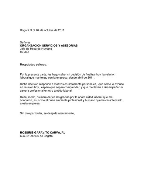 16 Carta De Renuncia Laboral Preaviso