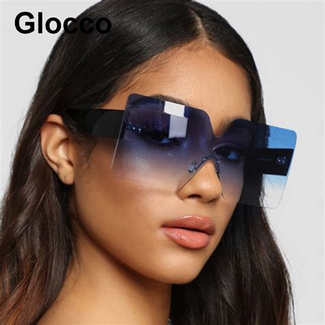 trendy rimless square sunglasses women retro oversized shades plastic clear lens blue gradient