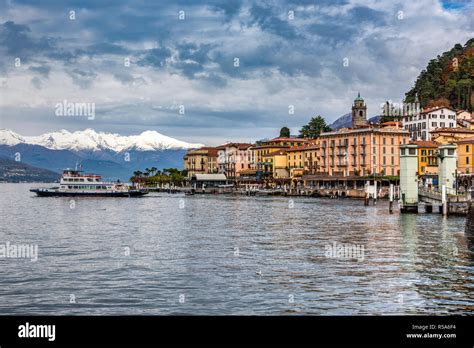 Winter View Of Bellagio Lake Como Lombardy Italy With The Snowy Alps