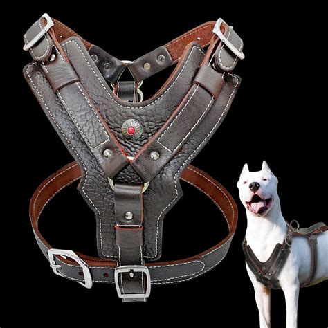 Brown Genuine Leather Dog Harness Real Leather Dogs Pet Training Vest