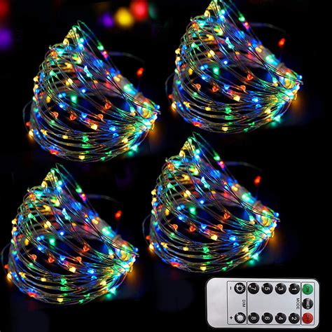 4 Pack 200 Led Multi Colored Fairy Lights Battery Operated With Remote