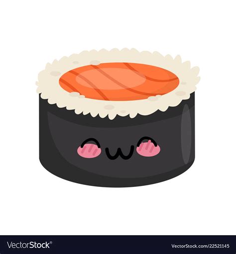 Sushi Roll Cute Kawaii Food Cartoon Character Vector Image