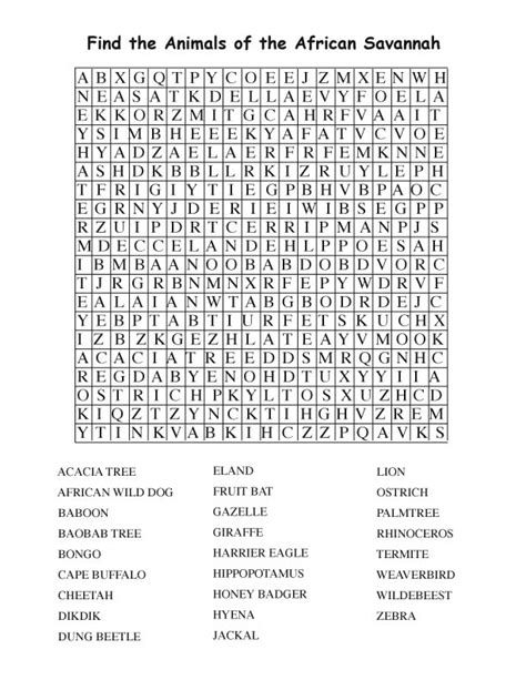 African Savanna Word Search (Adult)