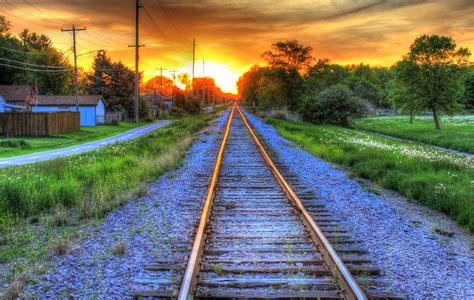 Free Images Nature Grass Sky Track Railway Sunset Field