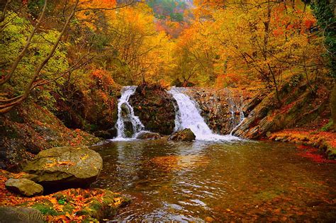 2k Free Download Autumn Waterfall Vibrant Colors Pretty Graphy