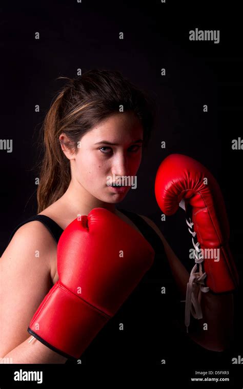 Young Girl Boxer Posing With Gloves Stock Photo Alamy