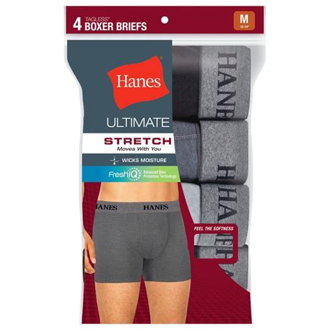 Hanes Mens Tagless Ultimate Stretch Boxer Briefs 4 Pack