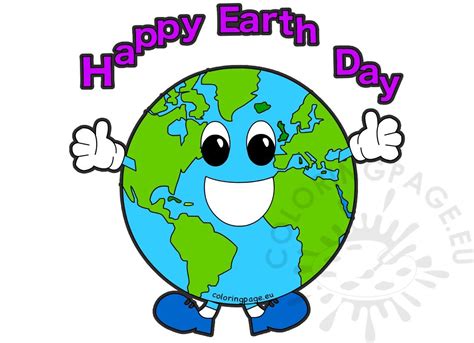 Happy Earth Day World Globe Cartoon Coloring Page