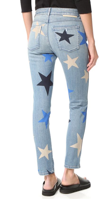 Stella Mccartney Denim Skinny Boyfriend Star Print Jeans In Blue Lyst