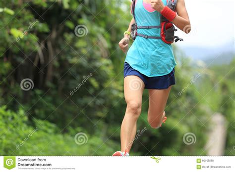 Trail Runner Athlete Running On Forest Trail Stock Photo Image Of