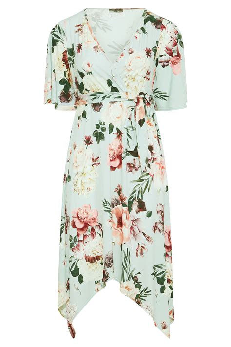 yours london plus size sage green floral hanky hem dress yours clothing