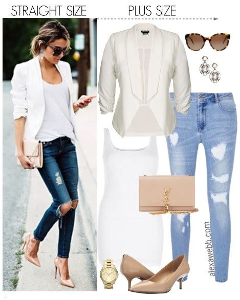 Straight Size To Plus Size White Blazer And Jeans Alexa Webb
