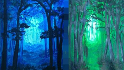Step By Step Glowing Forest Acrylic Painting Peaceful Green Forest