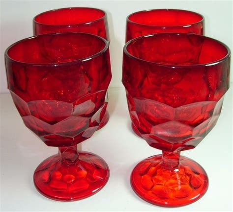 4 Libbey Viking Glass Honeycomb Water Goblet Georgian Ruby Red 5 12
