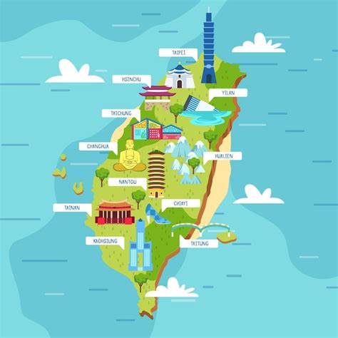 Free Vector Taiwan Map With Landmarks Illustration
