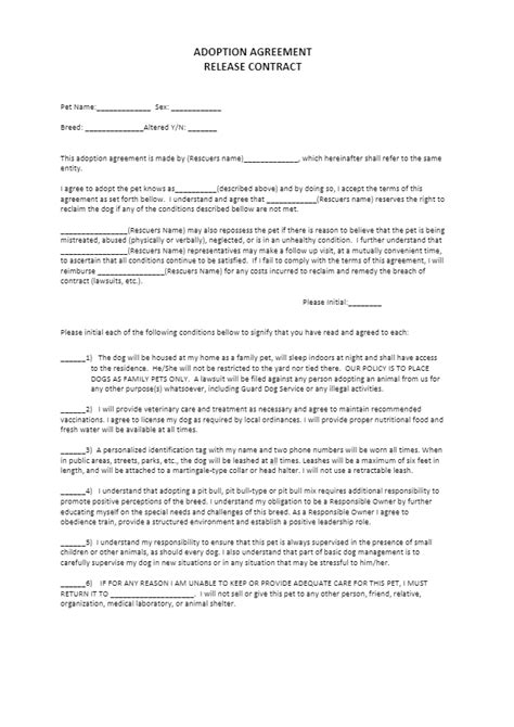 Dog Adoption Agreement Printable Blank Pet Adoption Forms