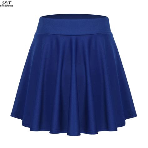 summer skirts women 2018 fashion candy color elastic waist plain skater a line mini women skirt