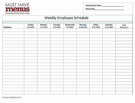 Restaurant Work Schedule Template Unique Free Restaurant Employee