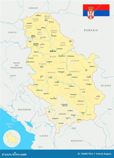 Mappa Della Serbia Illustrazione Dettagliata Di Vettore Illustrazione