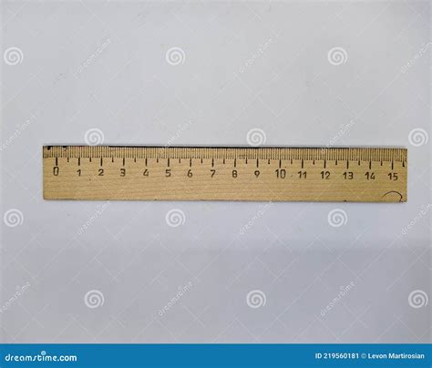 Wooden Ruler One Old Wooden Ruler Ten Centimeters On A White