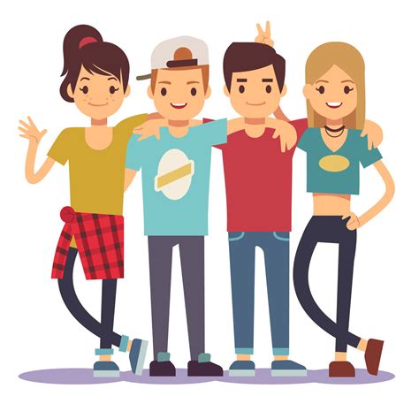 Smiling Young Hugging Friends Adolescentes Friendship Vector Concept
