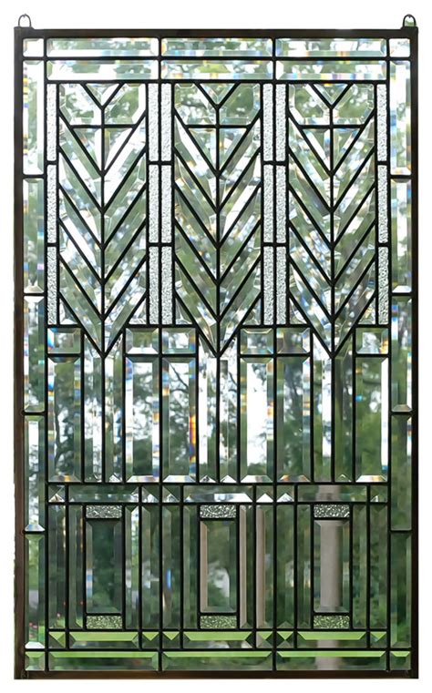 Frank Lloyd Wright Tree Of Life Beveled All Clear Stained Glass Panel