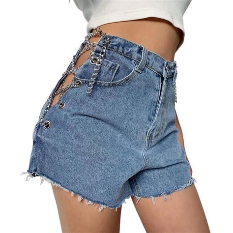 Denim Shorts With Ripped Chained Sides Ninja Cosmico