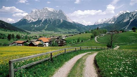 Hd Wallpaper Alpine Village In Austria Mountain Valley Road Nature