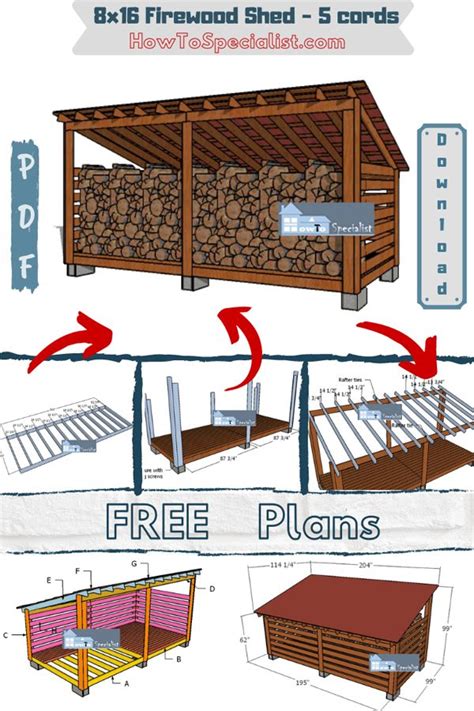 8×16 Firewood Shed Plans 5 Cord Storage Pdf Download In 2022 Wood