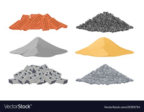 Building Materials A Pile Of Bricks Cement Sand Vector Image
