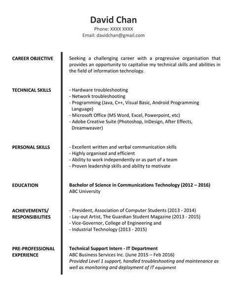 Writing a professional cv is a very important step in a job hunt. Sample resume for fresh graduates (IT professional) | Job ...