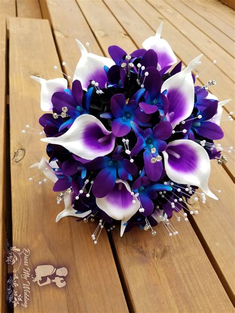 Dress My Wedding Purple Blue Orchid Bouquet With Black Hydrangeas