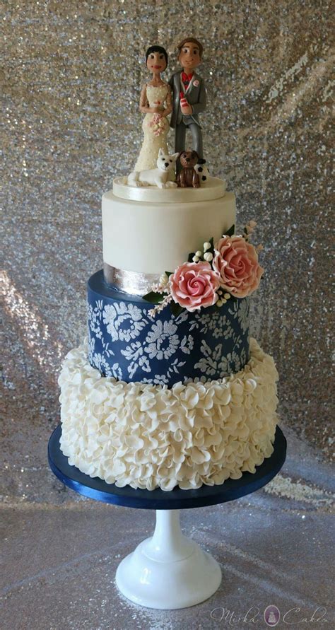 Ivory And Navy Wedding Cake Wedding Cake Navy Cake Wedding Cakes