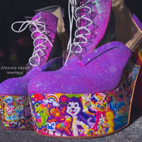 Custom 90s Iconic Lisa Frank Kawaii Holographic Glitter Hand Made Rainbow Platform Chunk