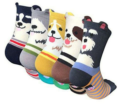 5 Pairs Womens Cute Dog Socks Colorful Funny Casual Cotton Crew Socks