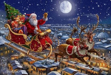 Santa S Reindeer And Sleigh Ride On Christmas Eve