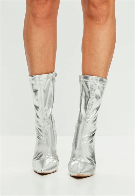 Missguided Silver Metallic Pointed Ankle Boots Lyst