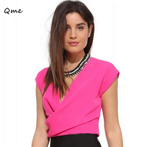 Women Blouses Chiffon Tops Short Sleeve Red White Shirts Crop Top Chemisier Femme Camisas Mujer